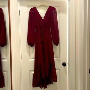 Lulu’s Tie Back High Low Dress, Size XS in Deep Red